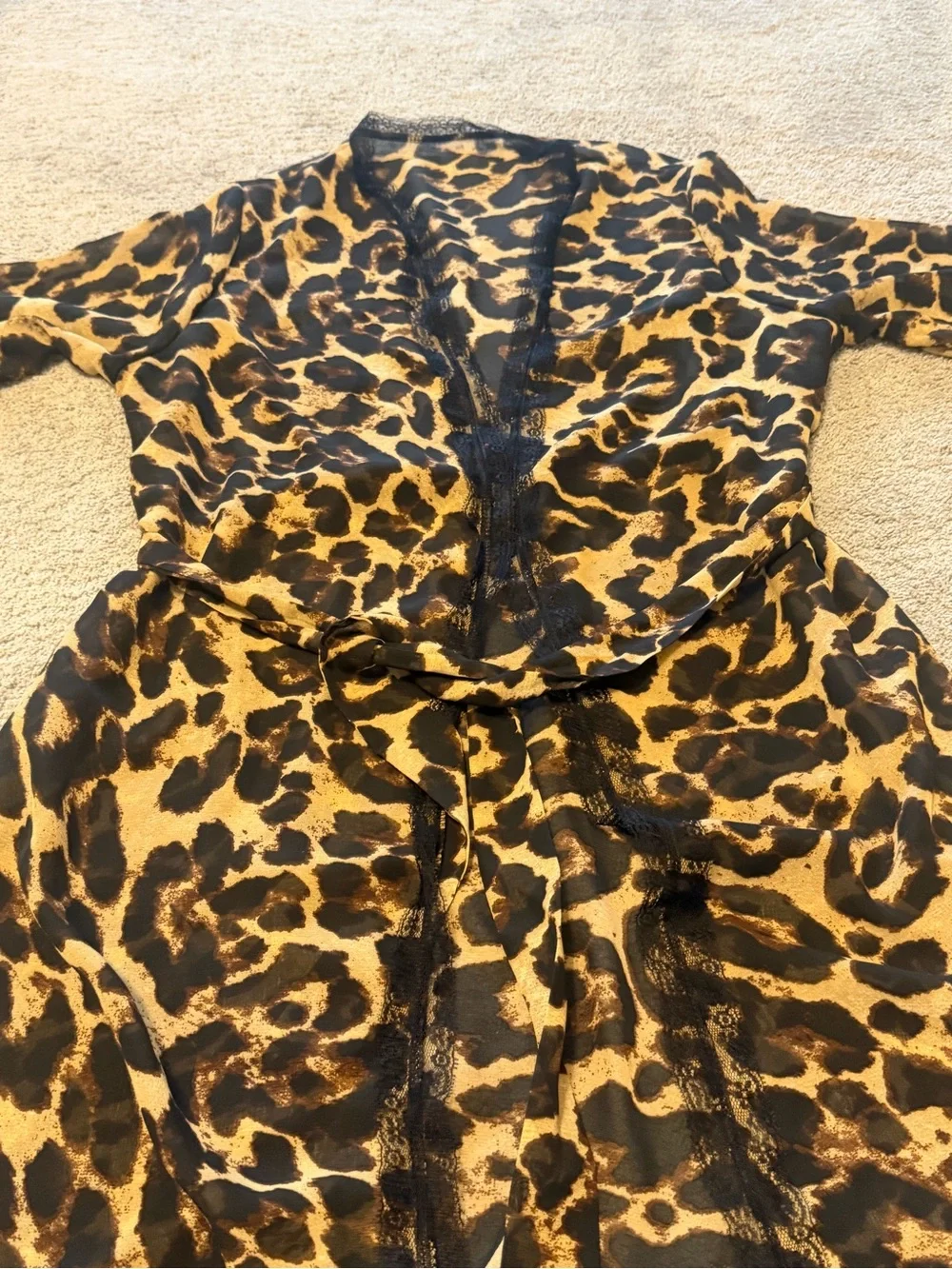 Leopard Lace-Trim Chemise and Robe Set - Women Intimates & Sleepwear